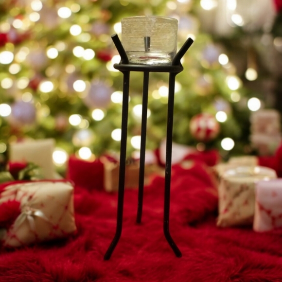 Vtg Wrought Iron & Glass Candle Holder - Picture 2 of 2